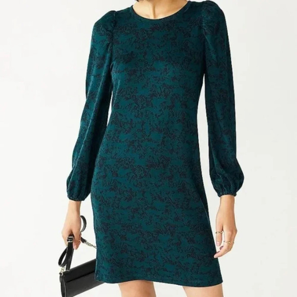 Nine West Puff Long Sleeve Dress Black and Green Snake Print in Size XXL - Picture 1 of 10